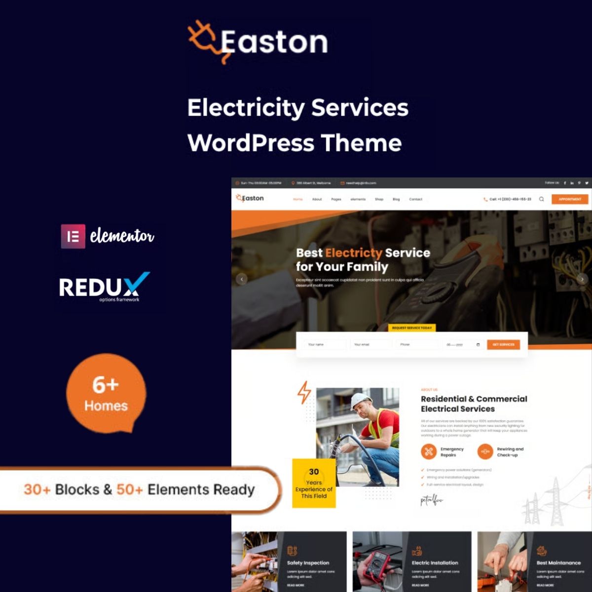 Easton - Electricity Services WordPress Theme Easton - Electricity Services WordPress Theme