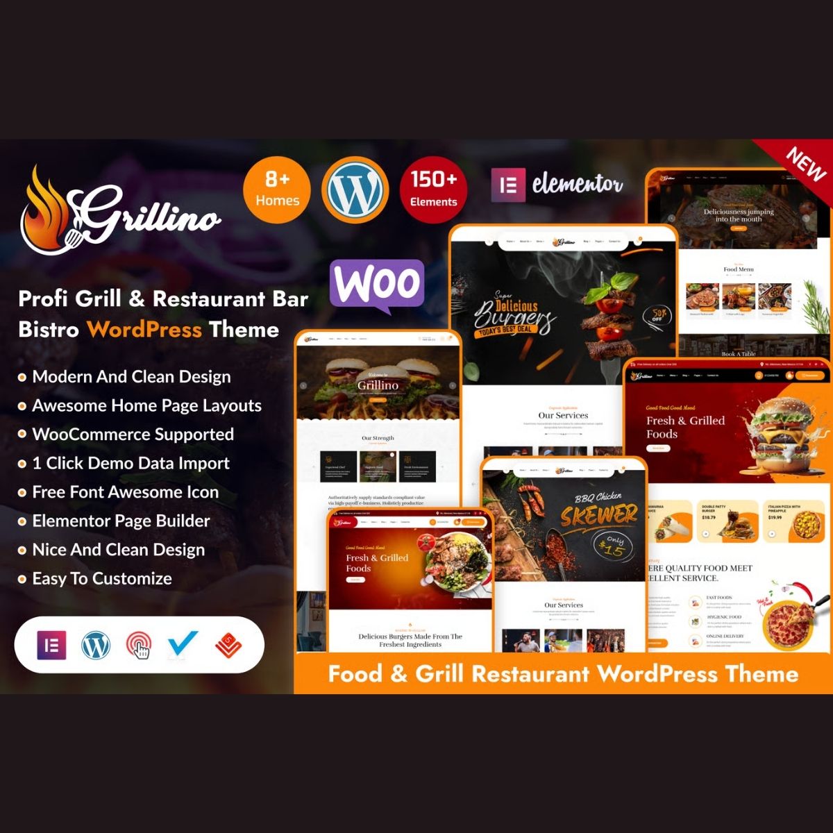 Grillino - Grill, Bar & Restaurant Shop WordPress Theme Grillino - Grill, Bar & Restaurant Shop WordPress Theme