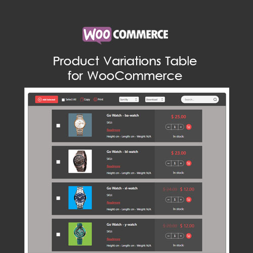 Product Variations Table for WooCommerce Product Variations Table for WooCommerce