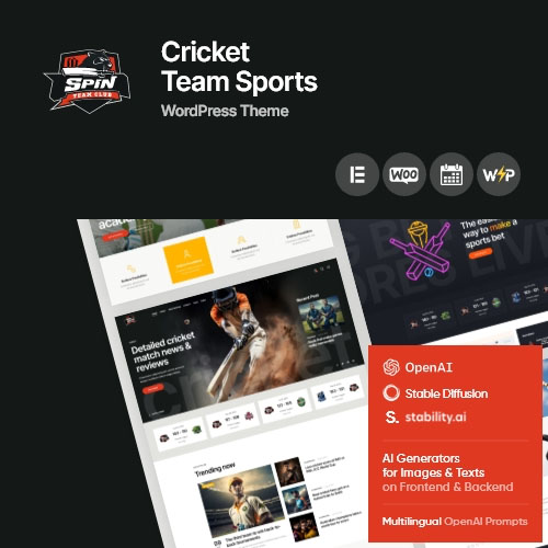 Spin - Cricket Team Sports WordPress Theme + AI Spin - Cricket Team Sports WordPress Theme + AI